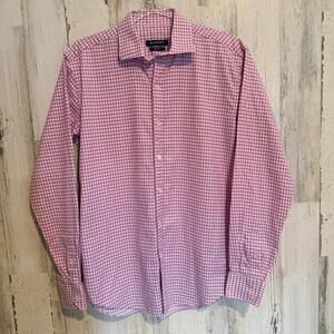 Bugatchi Men’s Small Shaped Fit Button-Down Shirt Pink/White Gingham Stretch